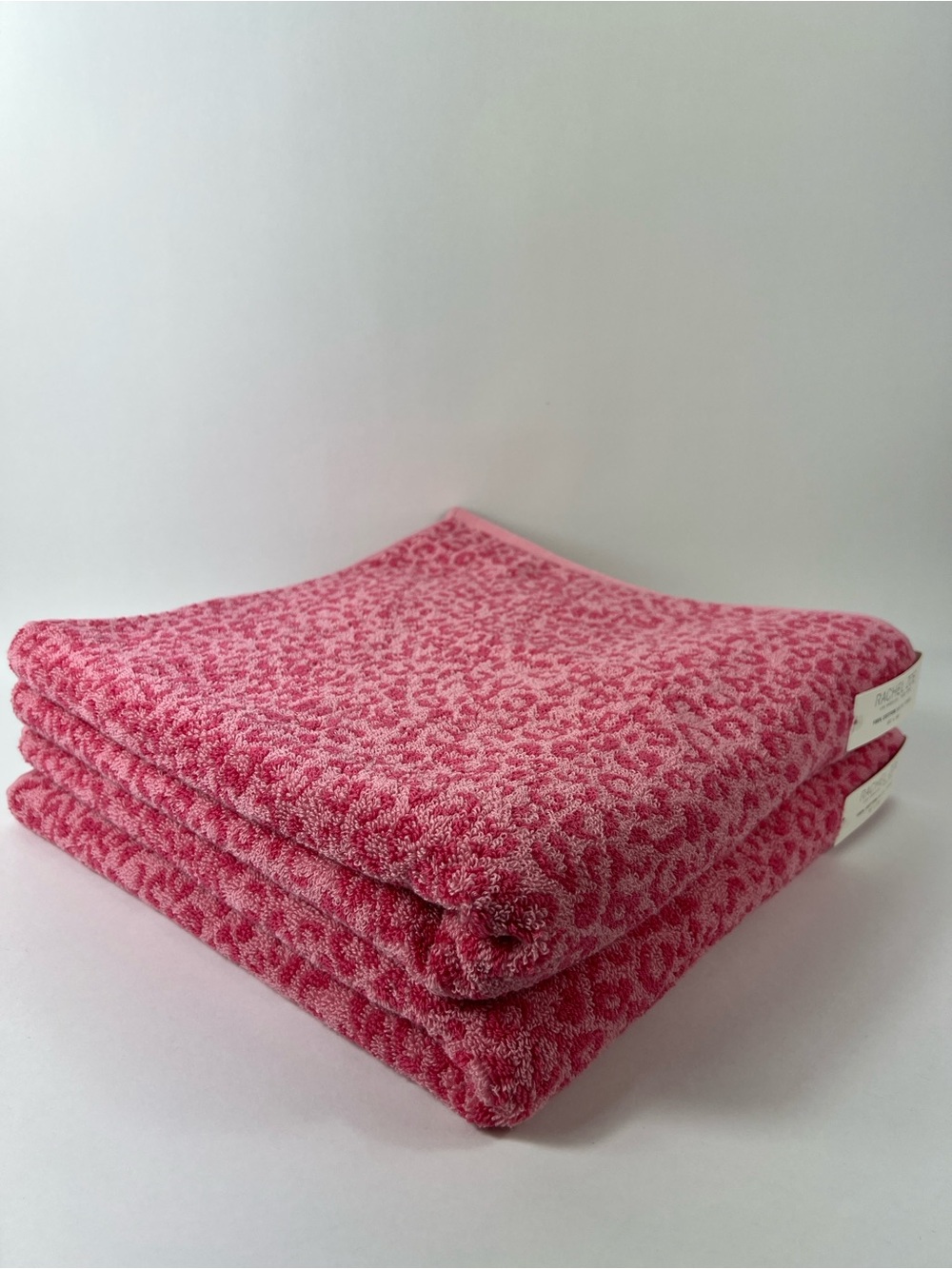 Rachel Zoe Bath Towel Set Pink Leopard Animal Print Soft 100% Cotton 2 Pc NEW
